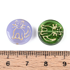 Плоские круглые стеклянные бусины в форме кошек GLAA-T025-31M