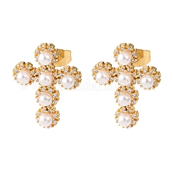 Серьги-гвоздики из латуни с микропаве и прозрачным кубическим цирконием&nbsp;EJEW-B153-01G