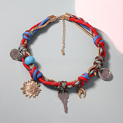 Ожерелья из плетеного полиэфирного шнура в стиле бохо с подвеской в виде цветка-ключика из сплава смолы для женщин&nbsp;FS-WG3E501-01