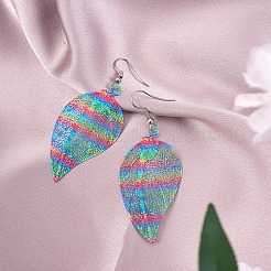 4 пара 4-х стильных висячих серег из нержавеющей стали с полыми листьями&nbsp;EJEW-SZ0001-35