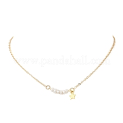 Женские ожерелья из латунного кабеля с подвеской в виде звезды из сплава и натурального пресноводного жемчуга в форме картофеля&nbsp;NJEW-JN05788