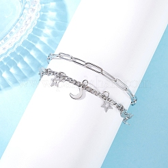 Браслеты из нержавеющей стали 304 со скрепками и цепочкой Фигаро для женщин&nbsp;BJEW-JB12445-02