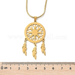 Ожерелья из плетеной сетки/сетки с подвесками из перьев Bohemian 201 из нержавеющей стали NJEW-P327-07G-A