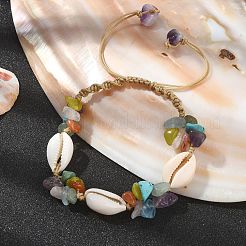 Браслеты из плетеных бусин из драгоценных камней и ракушек каури BJEW-TA00384