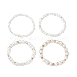 4 шт. 4 стильных браслета из стеклянного жемчуга и пластиковых круглых бусин CCB для женщин BJEW-JB12542