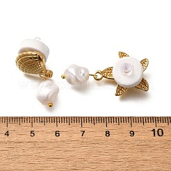 Серьги-гвоздики из нержавеющей стали 304 с пластиковым жемчугом в форме морской звезды и ракушки&nbsp;LS-EJEW-G422-01G-02