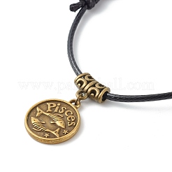 Плоские круглые браслеты с подвесками из сплава в тибетском стиле с 12 созвездием BJEW-JB06365