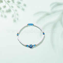 Женский эластичный браслет из смолаы сглаза и акрилового бисера BJEW-JB08609