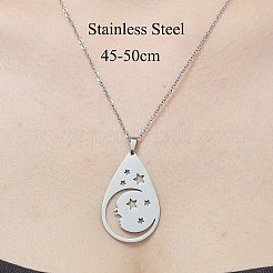 Ожерелье из полой каплевидной формы со звездой из не тускнеющей нержавеющей стали 201 NJEW-OY001-73