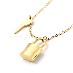 Колье с навесным замком и ключом из натуральной раковины NJEW-P229-15G