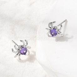 Серьги-гвоздики из латуни с микропаве из кубических цирконий в форме паука EJEW-L306-04P-01