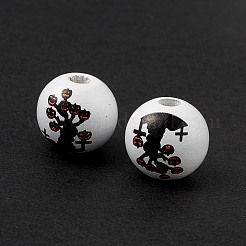 Европейские бусины из натурального дерева с принтом на Хэллоуин WOOD-C014-01C