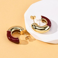 Серьги-гвоздики в форме буквы С из латуни с эмалью EJEW-D332-02B-G