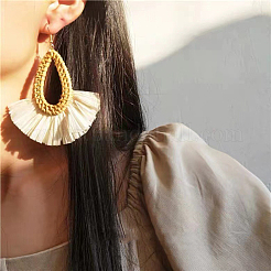 Серьги-гвоздики из ротангового сплава с каплевидной формой и веером&nbsp;FS-WGFEF3F-02