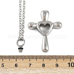 304 нержавеющая сталь кулон в форме сердца крест урна для праха домашних животных ожерелья&nbsp;NJEW-S455-05P