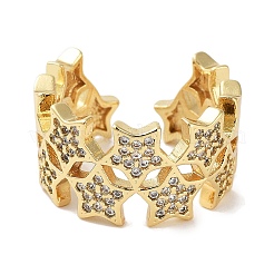 Покрытие стойки латунь паве прозрачный кубический цирконий открытые манжеты кольца&nbsp;RJEW-M172-07G