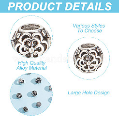 60 шт. 12 стиля полые бусины из сплава в тибетском стиле европейские TIBEB-GO0001-04