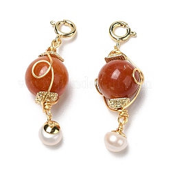 Обернутые проволокой круглые подвески из натурального нефрита AJEW-P108-06G