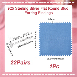 22 пара 925 плоских сережек-гвоздиков из стерлингового серебра&nbsp;STER-GO0001-58