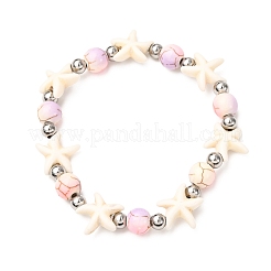 Браслеты из синтетической бирюзы и латунных бусин в форме морской звезды&nbsp;BJEW-JB12417-01