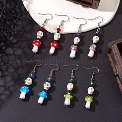 4 пара серег из окрашенной синтетической бирюзы и бусин ручной работы лэмпворк&nbsp;EJEW-TA00417