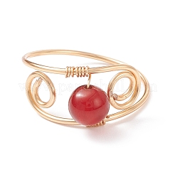 Круглое плетеное кольцо на палец с натуральным драгоценным камнем RJEW-JR00502