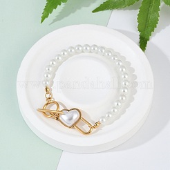 Браслеты из нержавеющей стали 304 в форме сердца с бусинами BJEW-L610-21G-01