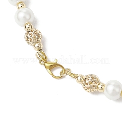 Ожерелья из латунных полых круглых и стеклянных бусин с жемчугом для женщин и мужчин NJEW-JN05293