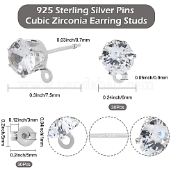 30 шт. фурнитура для сережек-гвоздиков из прозрачного кубического циркония&nbsp;EJEW-BBC0006-06B