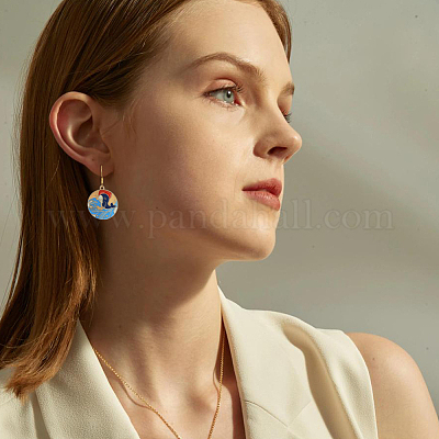 5 пара 5-х видов серег с подвесками в форме планеты из сплава с позолоченной эмалью и железными булавками EJEW-AB00045-1