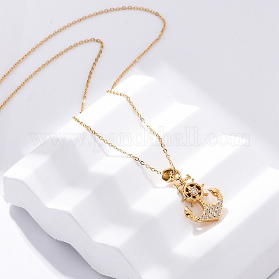 Ожерелья с подвеской в виде якоря из нержавеющей стали 304 с кристаллами и стразами NJEW-Z057-01B-G-1