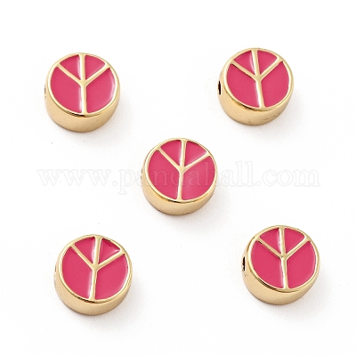 Плоские круглые со знаком мира латунные эмалевые бусины KK-G419-05G-1