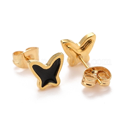 Серьги-гвоздики из нержавеющей стали 304 с эмалью EJEW-B009-07G-01-1