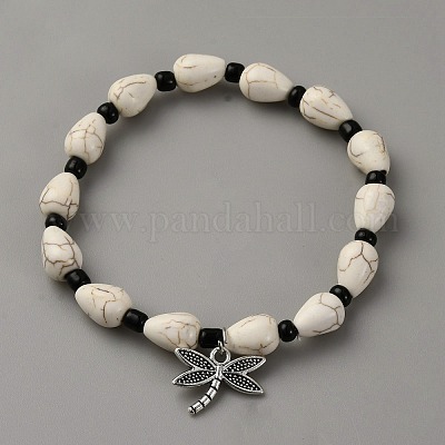 Браслеты на ногу из сплава с подвесками из синтетической бирюзы в форме капли&nbsp;AJEW-WH0596-282A-1