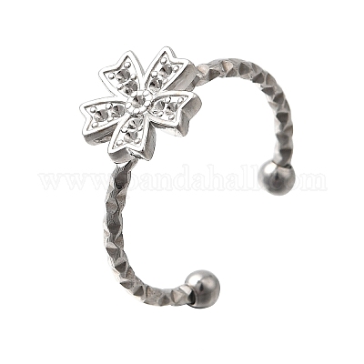 Регулируемое кольцо-манжета из нержавеющей стали 304 с цветком и стразами STAS-H237-02G-P-1