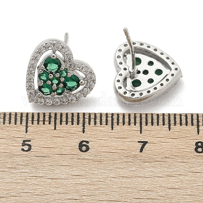 Сердце из латуни микро проложить кубического циркония серьги стержня EJEW-M082-15P-1