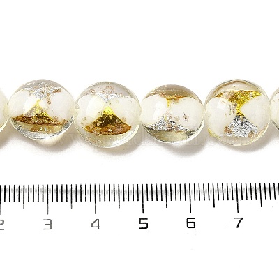 Плоские круглые бусины ручной работы из золотой и серебряной фольги в технике лэмпворк FOIL-C001-02G-1