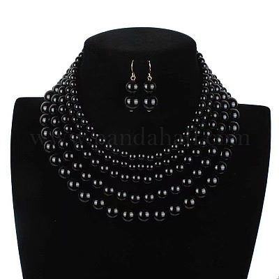 Многослойные ожерелья и серьги-подвески из пластикового жемчуга с круглыми бусинами FS-WGEBA88-01-1