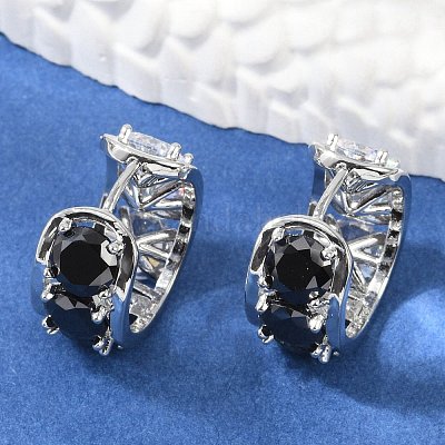 Латунные серьги-кольца с черным кубическим цирконием EJEW-Q016-11P-1