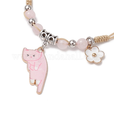 Бусины из натурального розового кварца плетеные браслеты из бусин BJEW-TA00621-03-1