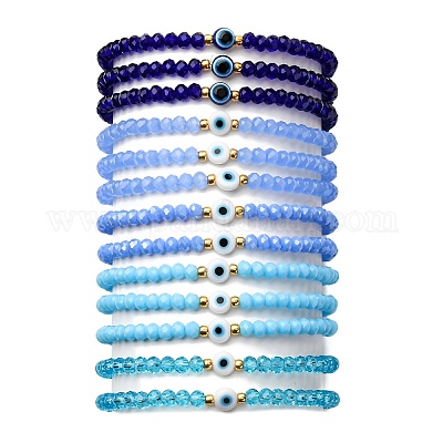 13 комплект эластичных браслетов от сглаза из смолы и стеклянных бусин BJEW-JB12367-1