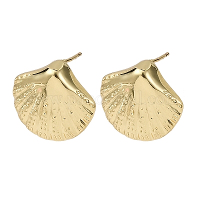 Серьги-гвоздики в форме ракушки из латуни EJEW-H165-02B-G-1