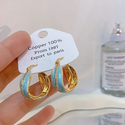 Серьги-кольца из латуни с эмалью EJEW-P308-06G-1