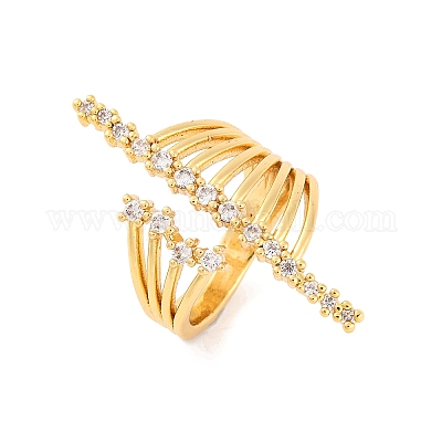 Открытые манжеты из латуни с микропаве и прозрачным фианитом RJEW-U009-08G-03-1