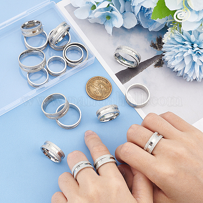 18 шт. 9 размер 201 нержавеющая сталь рифленое кольцо для мужчин и женщин STAS-UN0045-60A-P-1