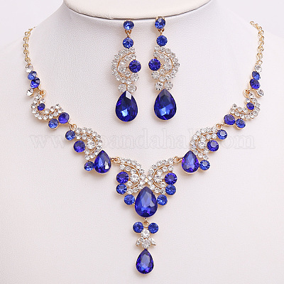 Ожерелье с подвеской в виде капли и луны из сплава со стразами и серьга-гвоздик FS-WG0A8BD-12-1