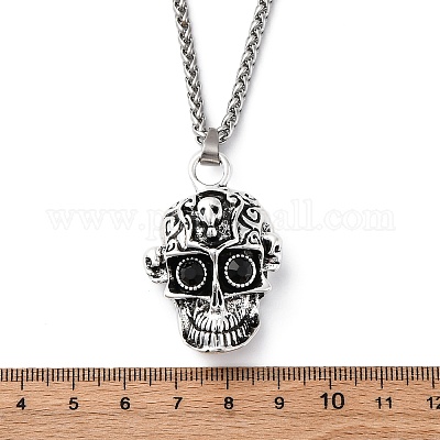 Ожерелья с подвеской из цинкового сплава и стразов с черепом NJEW-Z062-02AS-1