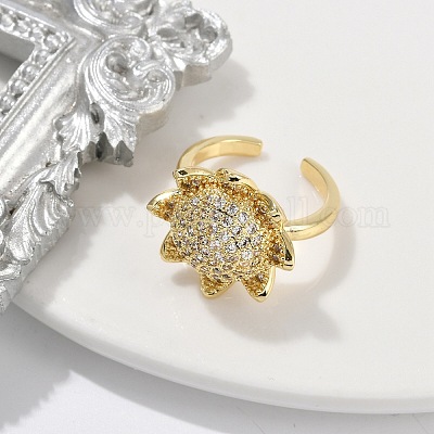 Кольца-манжеты из латуни с микро-паве и прозрачным циркониевым покрытием для женщин RJEW-M028-66G-1