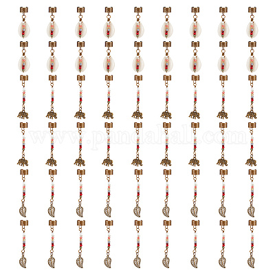 Подвески для волос в тибетском стиле из сплава и раковины каури OHAR-AB00016-1