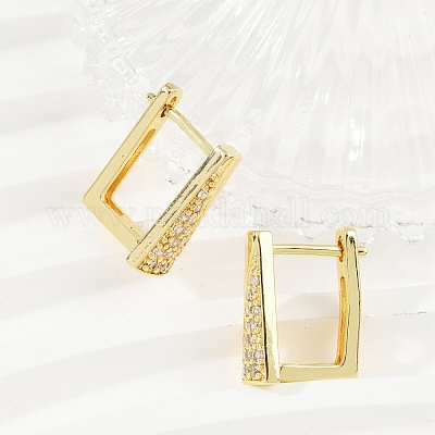 Прямоугольные серьги-кольца из латуни с микропаве из прозрачных кубических цирконий EJEW-L299-07G-1